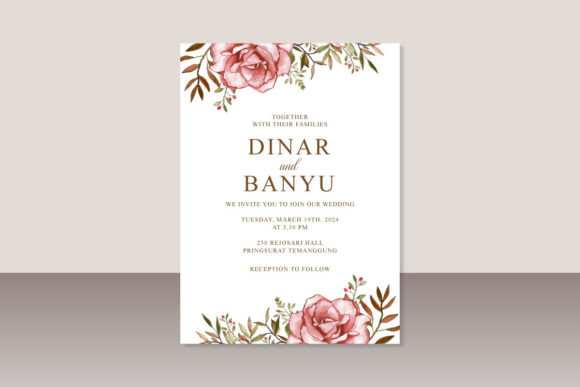 Elegant Wedding Card Rose Watercolor for Print Templates