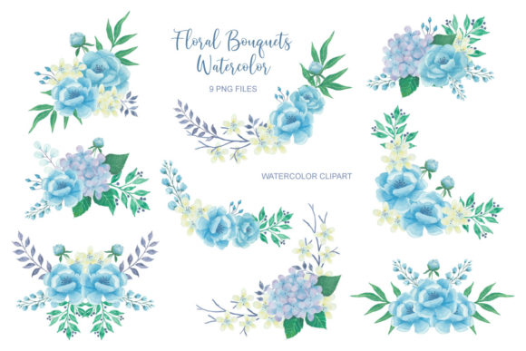 Floral Watercolor Bouquet Clip Art Set 2 for Print Templates