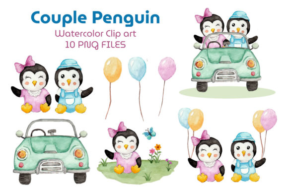 Penguin Watercolor Clipart for Print Templates
