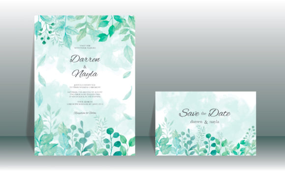Watercolor Leaf Wedding Invitation for Print Templates