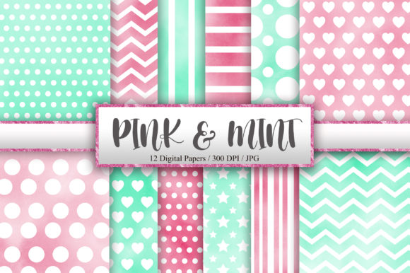 Watercolor Pink and Mint Background Patterns Review