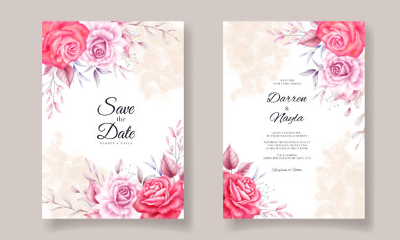 Watercolor Rose Wedding Card Set: Premium Print Templates